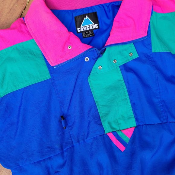 SOLD: VTG 80s 90s Color Block Wind Breaker XL - Picture 6 of 12